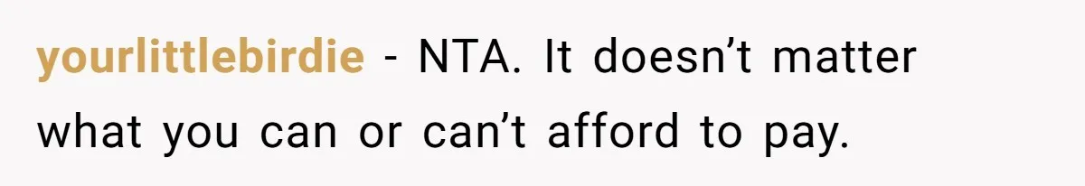 yourlittlebirdie − NTA. It doesn’t matter what you can or can’t afford to pay.