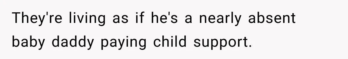 They're living as if he's a nearly absent baby daddy paying child support.