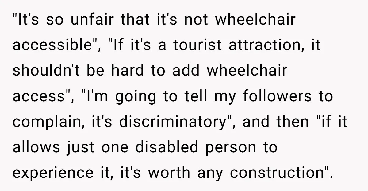 Man Snaps At Disabled Friend For Complaining About A Hike Not Being Wheelchair Accessible "It's so unfair that it's not wheelchair accessible", "If it's a tourist attraction, it shouldn't be hard to add wheelchair access", "I'm going to tell my followers to complain, it's...