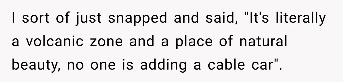 Man Snaps At Disabled Friend For Complaining About A Hike Not Being Wheelchair Accessible I sort of just snapped and said, "It's literally a volcanic zone and a place of natural beauty, no one is adding a cable car".