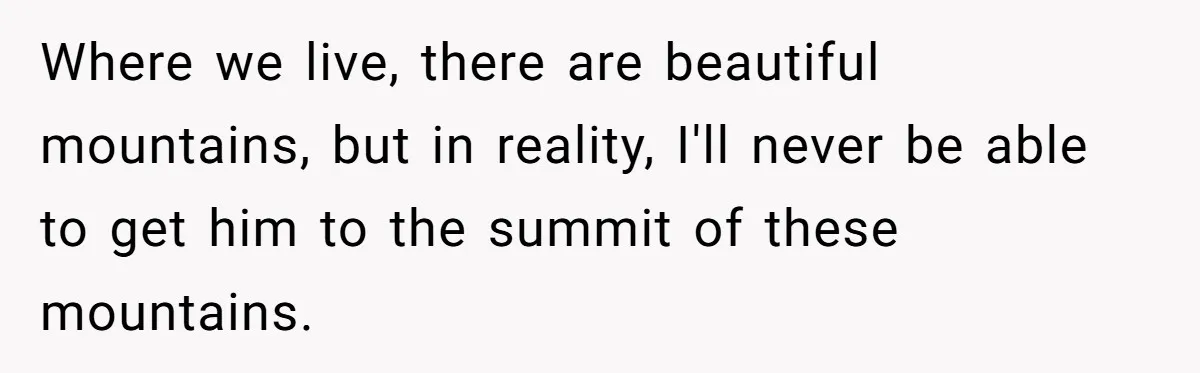 Man Snaps At Disabled Friend For Complaining About A Hike Not Being Wheelchair Accessible Where we live, there are beautiful mountains, but in reality, I'll never be able to get him to the summit of these mountains.
