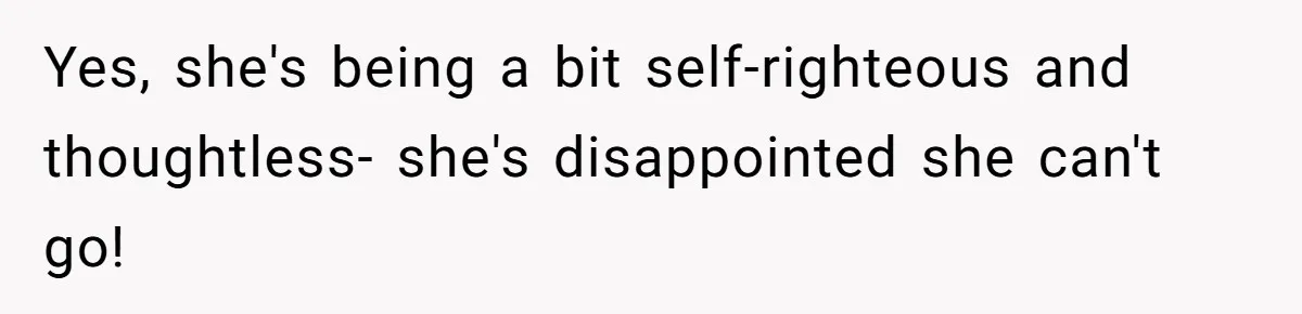 Man Snaps At Disabled Friend For Complaining About A Hike Not Being Wheelchair Accessible Yes, she's being a bit self-righteous and thoughtless- she's disappointed she can't go!