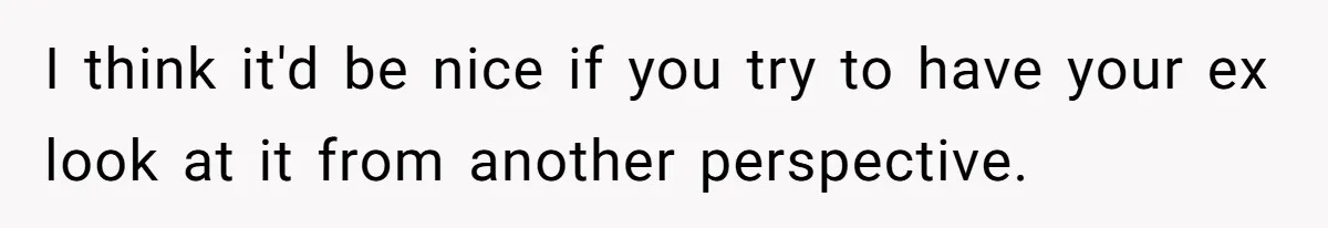 I think it'd be nice if you try to have your ex look at it from another perspective.