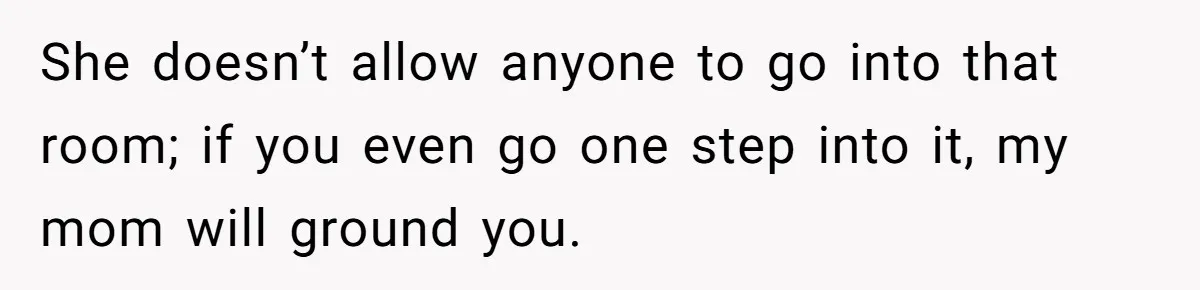 She doesn’t allow anyone to go into that room; if you even go one step into it, my mom will ground you.