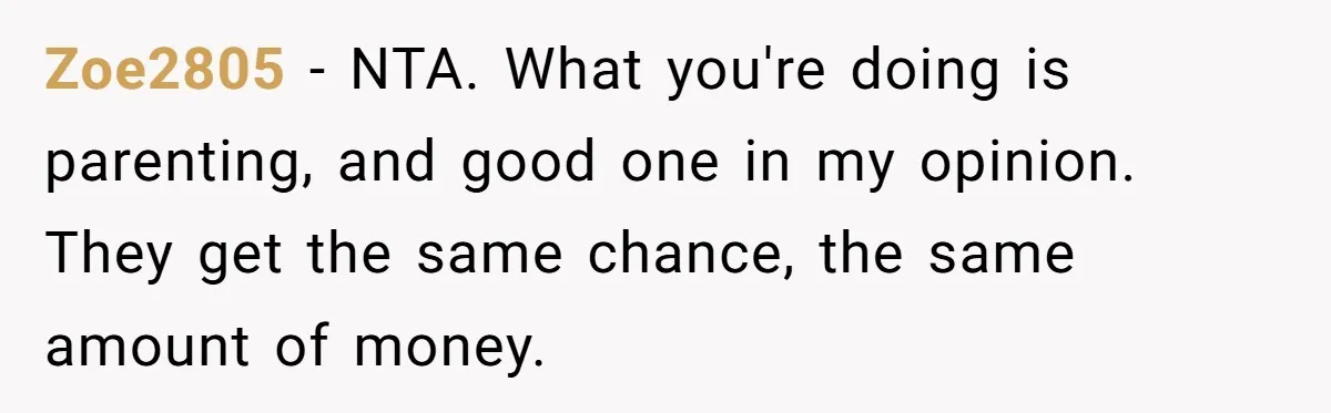 Zoe2805 − NTA. What you're doing is parenting, and good one in my opinion. They get the same chance, the same amount of money.