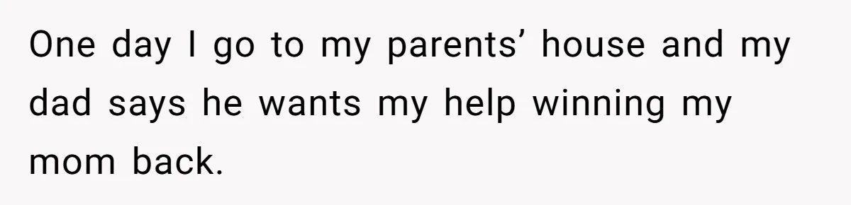 One day I go to my parents’ house and my dad says he wants my help winning my mom back.