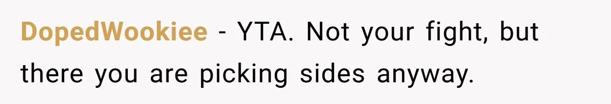 DopedWookiee − YTA. Not your fight, but there you are picking sides anyway.