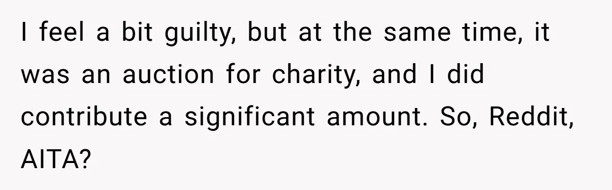 I feel a bit guilty, but at the same time, it was an auction for charity, and I did contribute a significant amount. So, Reddit, AITA?