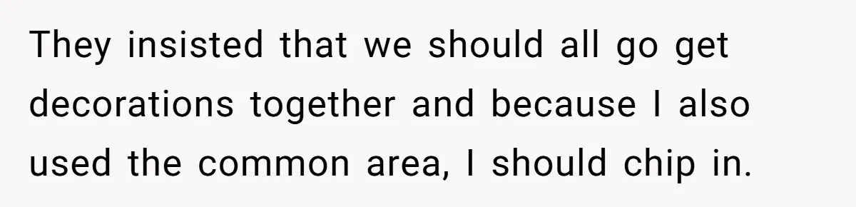 They insisted that we should all go get decorations together and because I also used the common area, I should chip in.