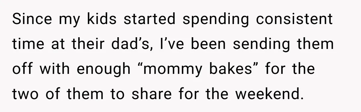 Since my kids started spending consistent time at their dad’s, I’ve been sending them off with enough “mommy bakes” for the two of them to share for the weekend.