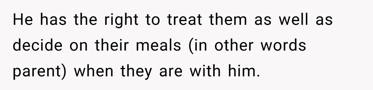 He has the right to treat them as well as decide on their meals (in other words parent) when they are with him.