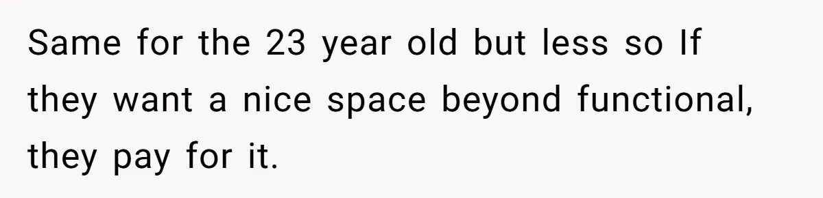 Same for the 23 year old but less so If they want a nice space beyond functional, they pay for it.