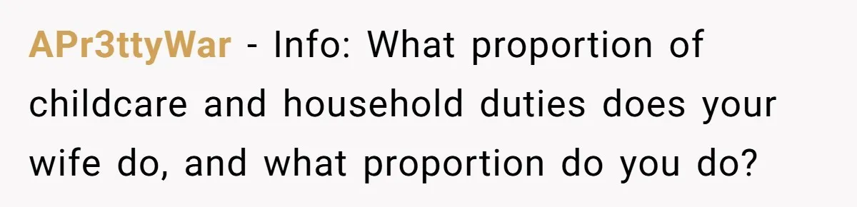 APr3ttyWar − Info: What proportion of childcare and household duties does your wife do, and what proportion do you do?