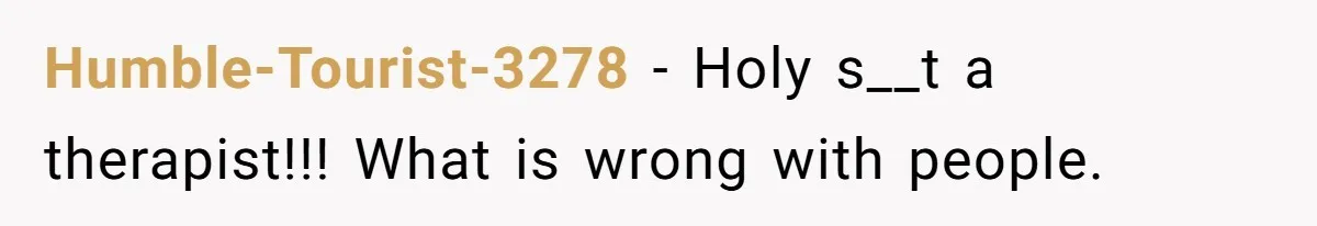 Humble-Tourist-3278 − Holy s__t a therapist!!! What is wrong with people.