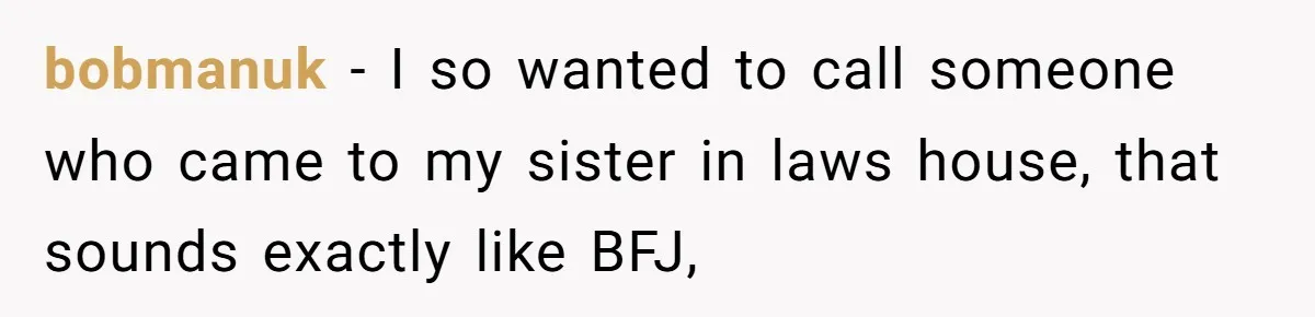 bobmanuk − I so wanted to call someone who came to my sister in laws house, that sounds exactly like BFJ,