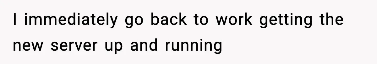 I immediately go back to work getting the new server up and running