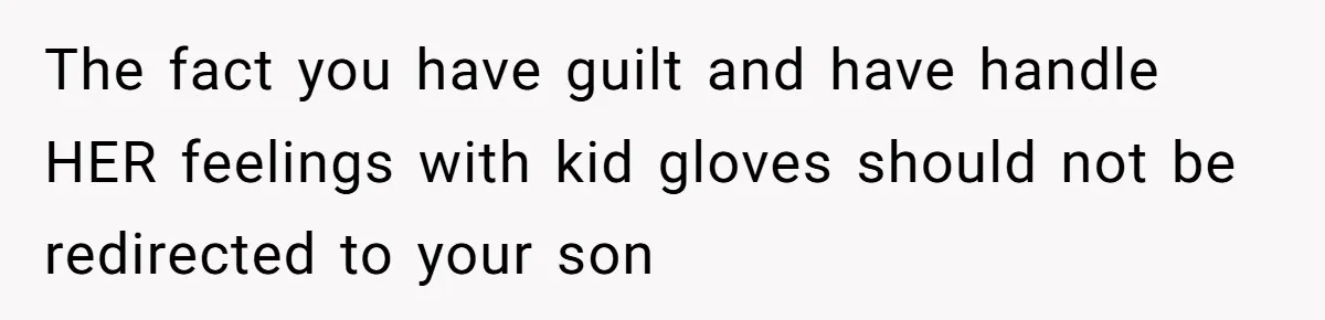 The fact you have guilt and have handle HER feelings with kid gloves should not be redirected to your son