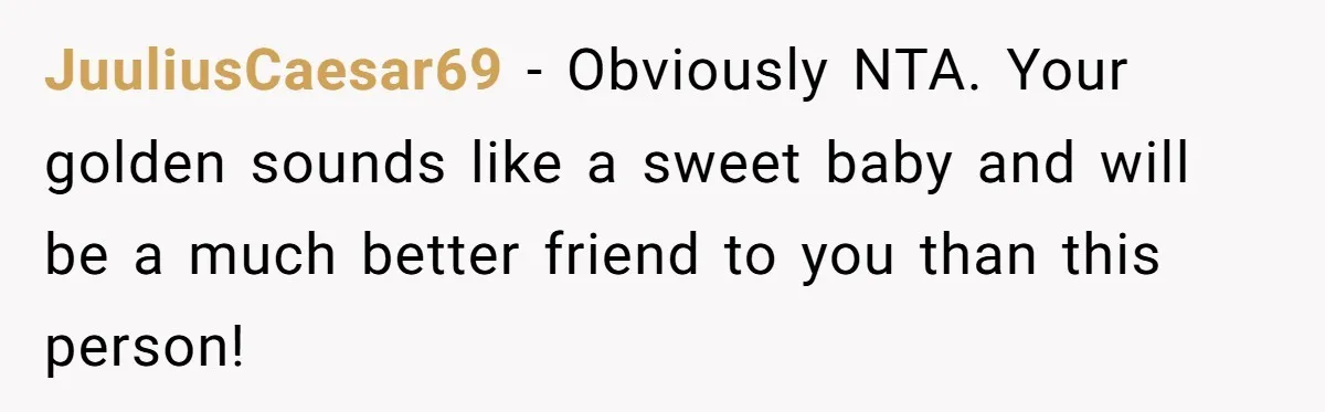 Woman Kicks Friend Out After She Insults Her Deaf Owner's Helpful Golden Retriever JuuliusCaesar69 − Obviously NTA. Your golden sounds like a sweet baby and will be a much better friend to you than this person!