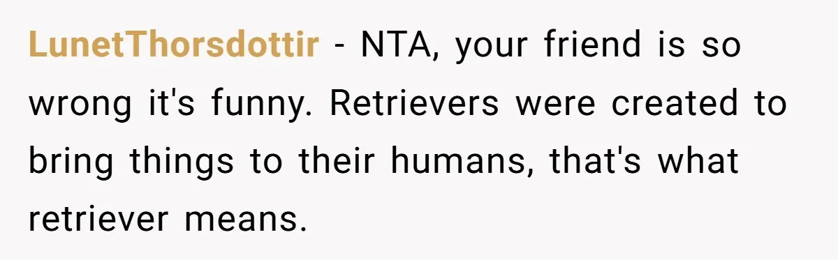 Woman Kicks Friend Out After She Insults Her Deaf Owner's Helpful Golden Retriever LunetThorsdottir − NTA, your friend is so wrong it's funny. Retrievers were created to bring things to their humans, that's what retriever means.