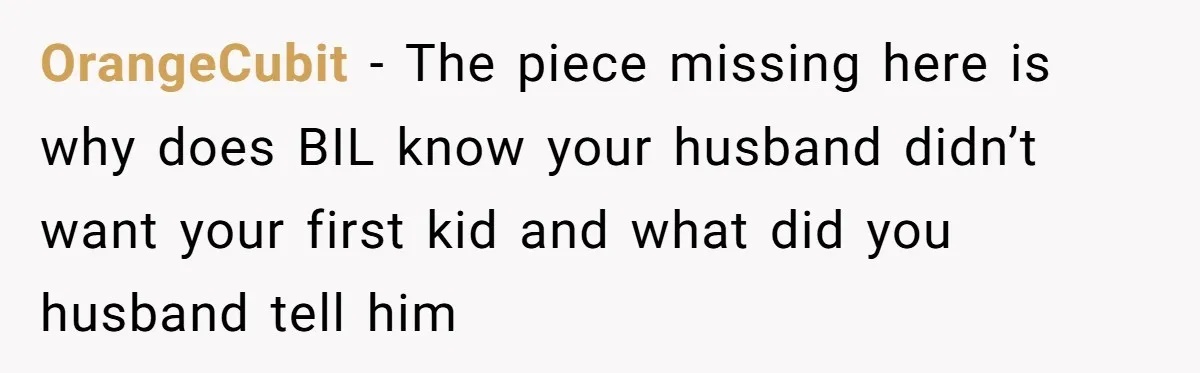 OrangeCubit − The piece missing here is why does BIL know your husband didn’t want your first kid and what did you husband tell him