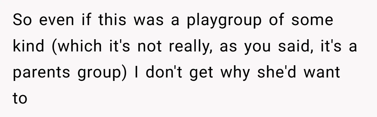 So even if this was a playgroup of some kind (which it's not really, as you said, it's a parents group) I don't get why she'd want to