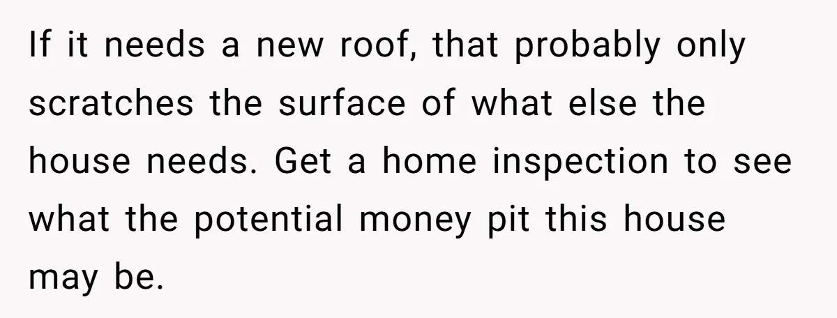 If it needs a new roof, that probably only scratches the surface of what else the house needs. Get a home inspection to see what the potential money pit this...