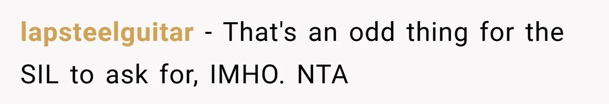 lapsteelguitar − That's an odd thing for the SIL to ask for, IMHO. NTA