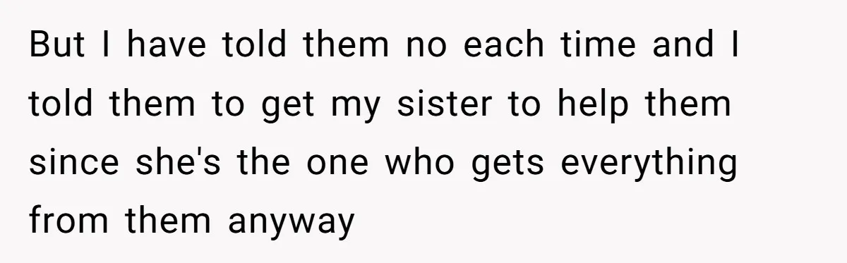 ‘You Need To Beg Just Right’: Parents Demand Help From The Son They Financially Neglected But I have told them no each time and I told them to get my sister to help them since she's the one who gets everything from them anyway