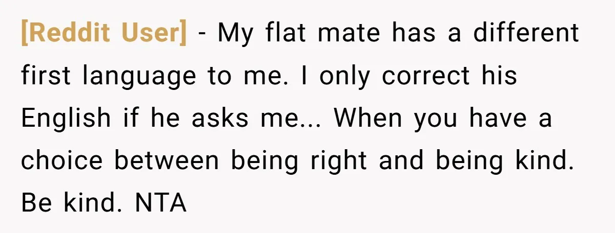 [Reddit User] - My flat mate has a different first language to me. I only correct his English if he asks me... When you have a choice between being right...
