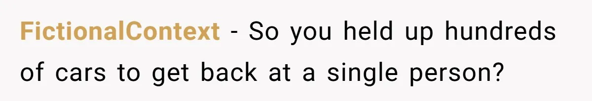 FictionalContext - So you held up hundreds of cars to get back at a single person?