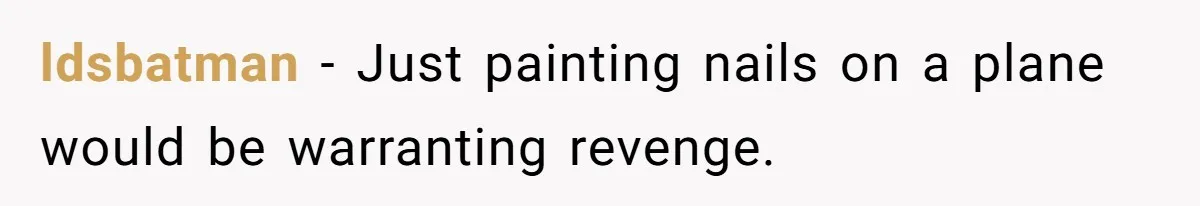 ldsbatman - Just painting nails on a plane would be warranting revenge.
