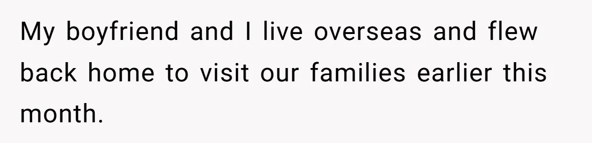 My boyfriend and I live overseas and flew back home to visit our families earlier this month.