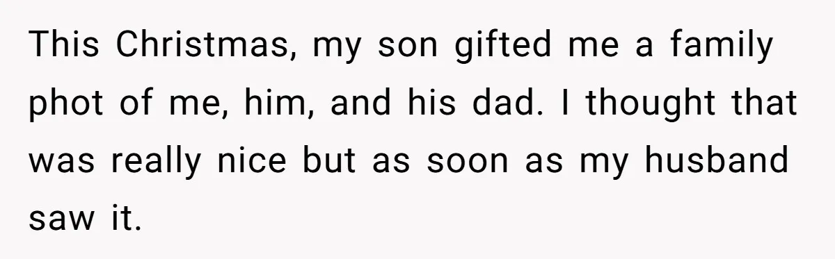 This Christmas, my son gifted me a family phot of me, him, and his dad. I thought that was really nice but as soon as my husband saw it.