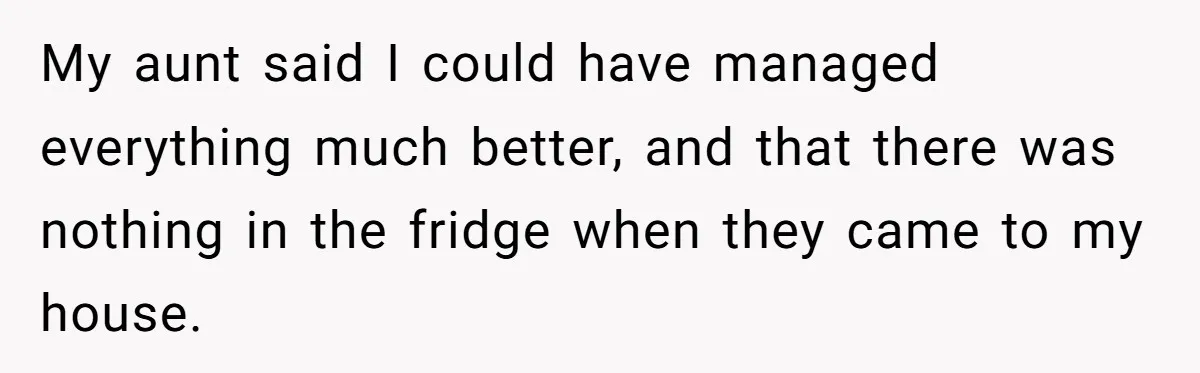 My aunt said I could have managed everything much better, and that there was nothing in the fridge when they came to my house.