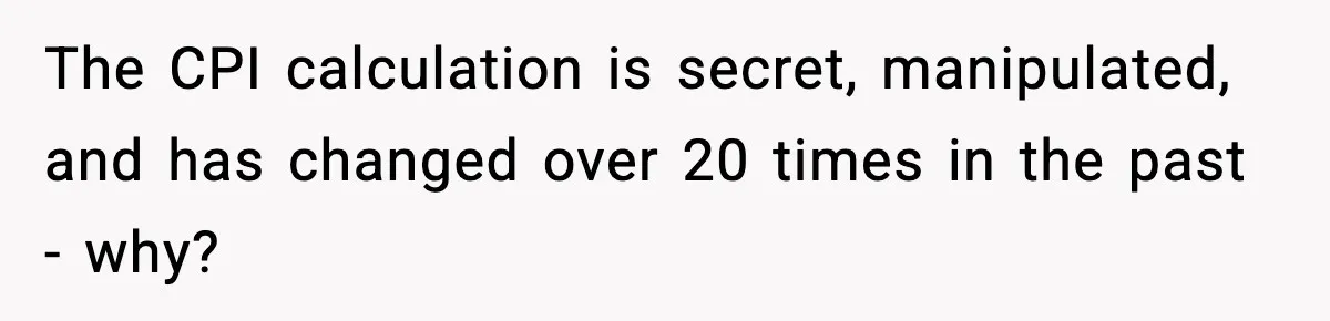 The CPI calculation is secret, manipulated, and has changed over 20 times in the past - why?