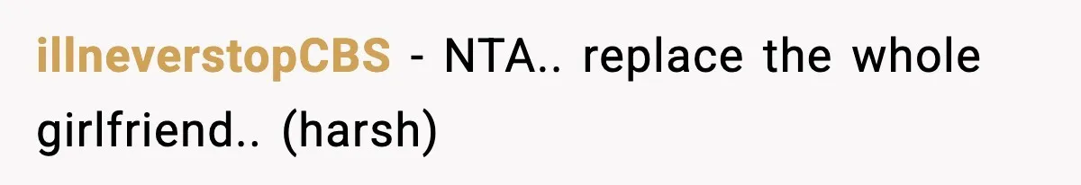 illneverstopCBS - NTA.. replace the whole girlfriend.. (harsh)