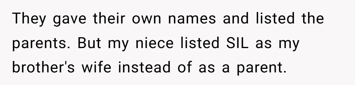 They gave their own names and listed the parents. But my niece listed SIL as my brother's wife instead of as a parent.