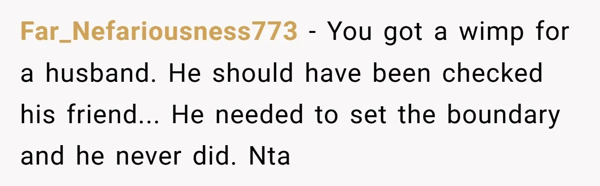 Far_Nefariousness773 - You got a wimp for a husband. He should have been checked his friend... He needed to set the boundary and he never did. Nta