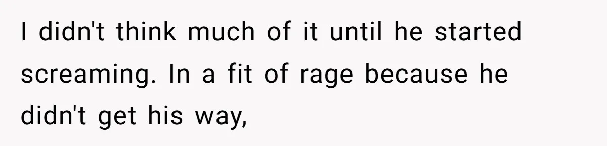I didn't think much of it until he started screaming. In a fit of rage because he didn't get his way,