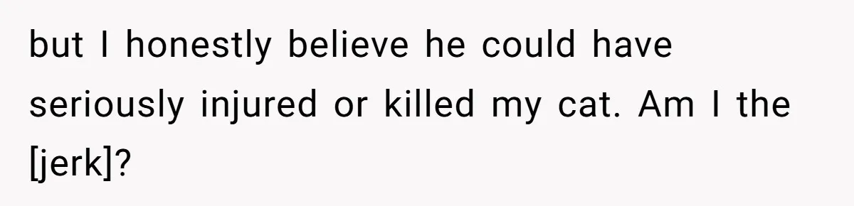but I honestly believe he could have seriously injured or killed my cat. Am I the [jerk]?