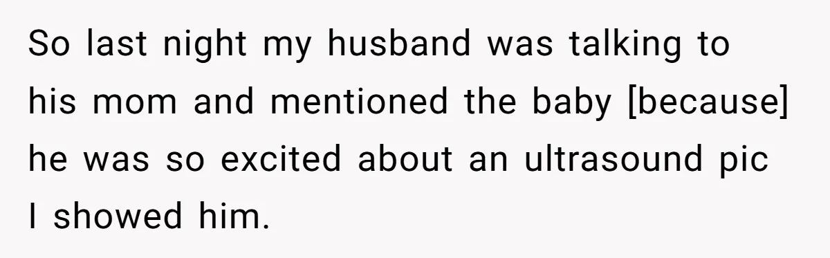 So last night my husband was talking to his mom and mentioned the baby [because] he was so excited about an ultrasound pic I showed him.