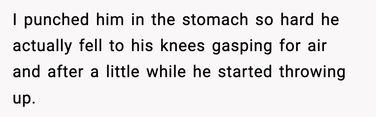 I punched him in the stomach so hard he actually fell to his knees gasping for air and after a little while he started throwing up.