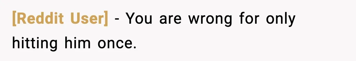 [Reddit User] - You are wrong for only hitting him once.