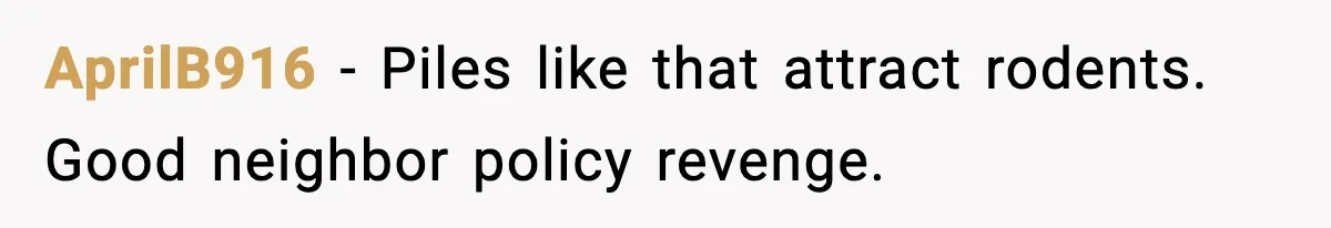 AprilB916 - Piles like that attract rodents. Good neighbor policy revenge.