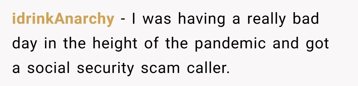 idrinkAnarchy − I was having a really bad day in the height of the pandemic and got a social security scam caller.