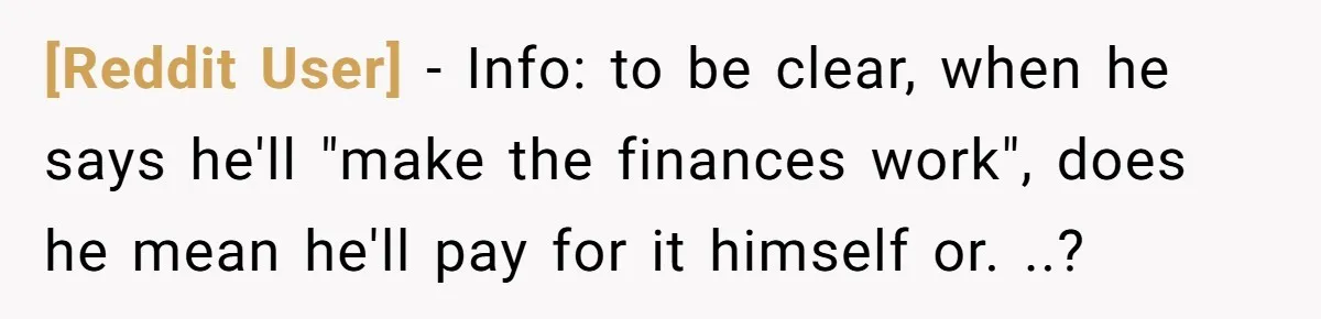 [Reddit User] − Info: to be clear, when he says he'll "make the finances work", does he mean he'll pay for it himself or. ..?
