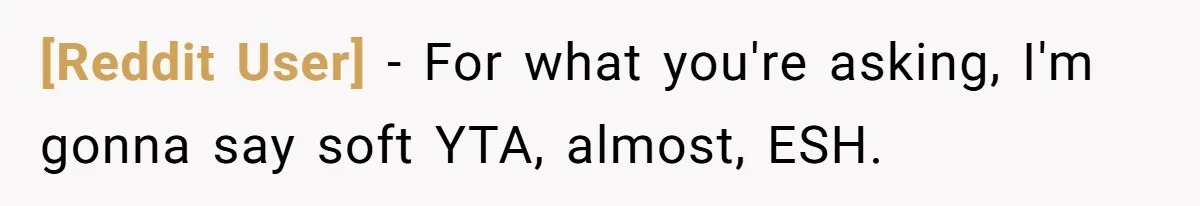 [Reddit User] − For what you're asking, I'm gonna say soft YTA, almost, ESH.