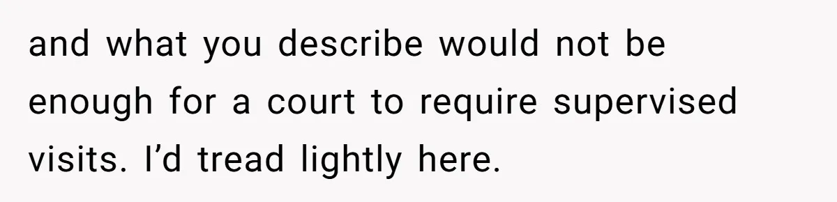 and what you describe would not be enough for a court to require supervised visits. I’d tread lightly here.