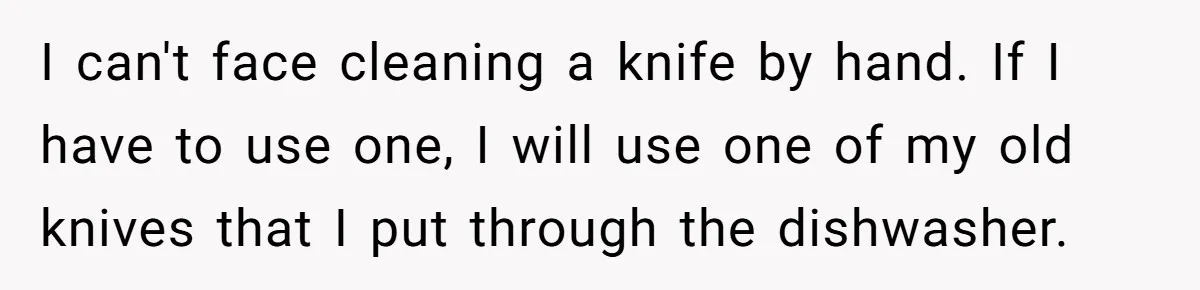 I can't face cleaning a knife by hand. If I have to use one, I will use one of my old knives that I put through the dishwasher.