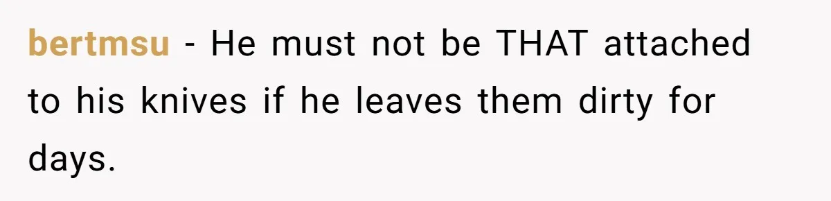 bertmsu − He must not be THAT attached to his knives if he leaves them dirty for days.